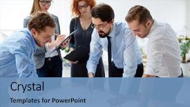  Presentation with mechanical engineers mechanical engineering science - Slide set with engineering - team of engineers discussing blueprint background and a teal colored foreground