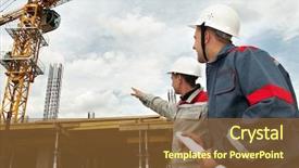  Presentation with construction site construction - Slide deck consisting of engineering - two engineer builders with blueprint background and a tawny brown colored foreground