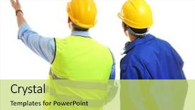  Presentation with project - Cool new presentation with engineering - two engineers discussing project isolated backdrop and a yellow colored foreground