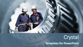  Presentation with gear - PPT theme having engineering - two engineers seen background and a ocean colored foreground