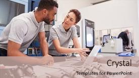  Presentation with cad - Cool new slide deck with engineering - two engineers using cad programming backdrop and a soft green colored foreground