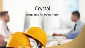  Presentation with flower office desk table - Beautiful PPT theme featuring engineering - yellow helmets on office table backdrop and a white colored foreground