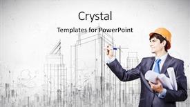  Presentation with engineering - Slide deck having engineering - young man engineer in helmet background and a white colored foreground