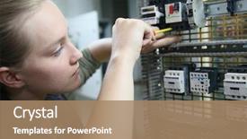  Presentation with electrical engineering - Cool new slide deck with engineering - young woman in professional training backdrop and a coral colored foreground