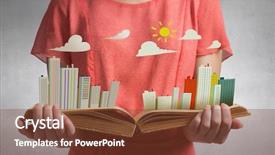  Presentation with book wide open - Theme featuring engineering books - girl with opened red book background and a tawny brown colored foreground