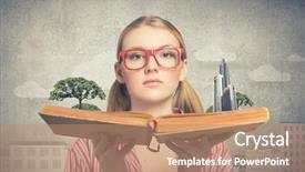  Presentation with engineering - Beautiful presentation theme featuring engineering books - young funny girl with opened backdrop and a coral colored foreground