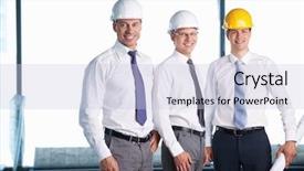  Presentation with construction site construction - Beautiful PPT theme featuring engineering business - men in helmets backdrop and a lemonade colored foreground