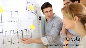  Presentation with project charter six sigma - PPT theme featuring office looking at construction background and a coral colored foreground