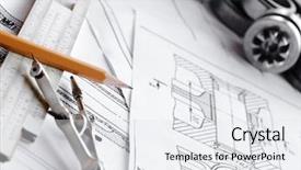  Presentation with design mechanical engineering - PPT theme consisting of mechanical design engineering - drawing detail and drawing tools background and a sky blue colored foreground