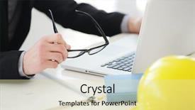  Presentation with laptop - Slides enhanced with computer engineering works office - engineer working on laptop background and a soft green colored foreground