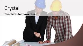  Presentation with urban neighborhood plans - Audience pleasing presentation theme consisting of mechanical design engineering - two architects examining plans backdrop and a white colored foreground