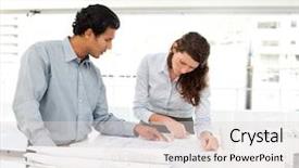  Presentation with people - Cool new PPT layouts with construction planning engineering - two business people looking backdrop and a lemonade colored foreground