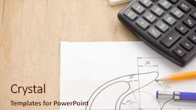  Presentation with crane hook - Slide set enhanced with engineering drafting of hook crane with pencil background and a lemonade colored foreground