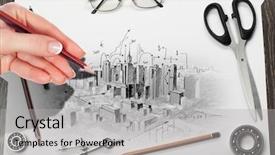  Presentation with hand tools - Colorful slide set enhanced with engineering drawing - architectural hand drawn project backdrop and a light gray colored foreground