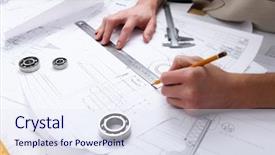  Presentation with construction tools - Colorful slide deck enhanced with engineering drawing - construction drafts and tools backdrop and a sky blue colored foreground