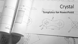  Presentation with engineering - Beautiful slide deck featuring engineering drawing - part blueprints on engineer's workplace backdrop and a light gray colored foreground