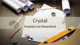  Presentation with engineering drawing tools - Amazing presentation design having engineering drawing - tools and papers with sketches backdrop and a soft green colored foreground