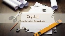  Presentation with engineering drawing tools - PPT theme having engineering drawing - tools and papers with sketches background and a lemonade colored foreground