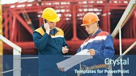  Presentation with blueprint - Slide deck enhanced with engineering drawing - two engineer builders with blueprint background and a ocean colored foreground