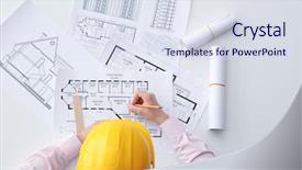  Presentation with engineering - Presentation theme consisting of engineering drawing - young male construction engineer working background and a sky blue colored foreground