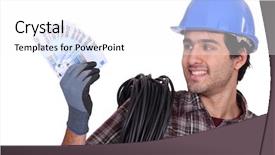  Presentation with cash - Cool new slide deck with engineering economic - craftsman holding money in cash backdrop and a  colored foreground