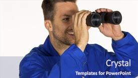 Presentation with craftsman - Colorful slide deck enhanced with engineering economic - craftsman with binoculars backdrop and a  colored foreground