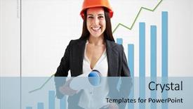  Presentation with architect - Slides having engineering economic - portrait of happy woman architect background and a light blue colored foreground