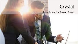  Presentation with coworkers - Cool new slides with engineering economic - two coworkers discussing fun project backdrop and a light gray colored foreground