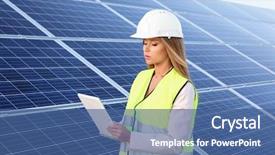  Presentation with electrical engineer solar - Cool new presentation theme with engineering economy - female engineer developing project backdrop and a ocean colored foreground