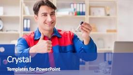  Presentation with project - PPT layouts enhanced with engineering economy - worker in uniform working background and a ocean colored foreground