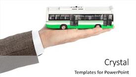  Presentation with electrical engineering - Slides featuring engineering electrical vehicle - hand with toy bus isolated background and a white colored foreground