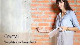  Presentation with long hair - PPT theme enhanced with engineering electromechanical - woman with long hair making background and a lemonade colored foreground