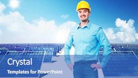  Presentation with solar panel - Audience pleasing presentation design consisting of engineering enviroenmantal - confident engineer and solar panel backdrop and a  colored foreground