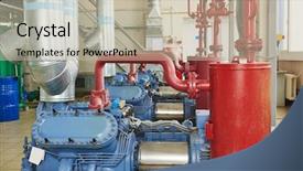  Presentation with refrigeration system - Audience pleasing slide deck consisting of engineering equipment industrial compressor refrigeration backdrop and a mint green colored foreground