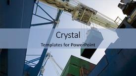  Presentation with crane - Colorful presentation design enhanced with engineering equipments - low angle view of dockside backdrop and a light blue colored foreground