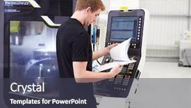  Presentation with factory equipments - Cool new theme with engineering equipments - male engineer operating cnc machinery backdrop and a  colored foreground