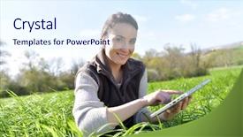  Presentation with using digital tablet - PPT layouts having engineering fields - agronomist in crop field using background and a sky blue colored foreground