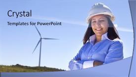  Presentation with mechanical engineering engineer tools - Amazing presentation theme having engineering generators - beautiful engineer standing at wind backdrop and a light blue colored foreground