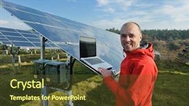 Presentation with solar energy - Beautiful slides featuring engineering generators - business man engineer using laptop backdrop and a tawny brown colored foreground