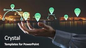  Presentation with night - Theme consisting of engineering gps - businessperson holding icons on hand background and a dark gray colored foreground
