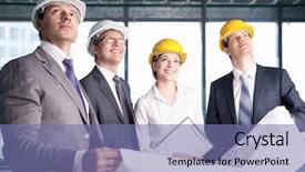  Presentation with engineering - Audience pleasing theme consisting of engineering groups - business people in hard hats backdrop and a violet colored foreground