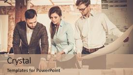  Presentation with team working together - Colorful slide set enhanced with engineering groups - confident team of engineers working backdrop and a coral colored foreground