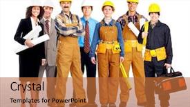  Presentation with worker - Audience pleasing slides consisting of engineering groups - group of contractors people backdrop and a red colored foreground