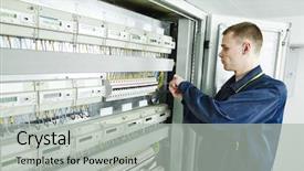  Presentation with electrician - Audience pleasing theme consisting of electrician engineer worker in front backdrop and a light gray colored foreground