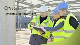  Presentation with engineering - Slides with engineering-instructor-working-on-building background and a soft green colored foreground