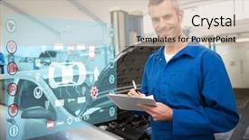  Presentation with interface - Slide deck with engineering interface against mechanic writing background and a soft green colored foreground