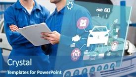  Presentation with automobile engineering - PPT layouts having engineering interface against smiling mechanic background and a ocean colored foreground