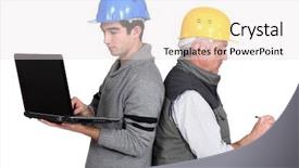  Presentation with apprentice retail - PPT theme having engineering intern - builder and apprentice with laptop background and a white colored foreground