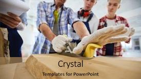  Presentation with wood joinery - Cool new PPT theme with engineering intern - close-up of concentrated carpenter using backdrop and a coral colored foreground