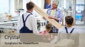  Presentation with carpenter - Beautiful presentation theme featuring engineering intern - confident handsome mature male carpenter backdrop and a mint green colored foreground